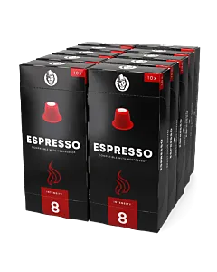 Bundle with 100 plastic capsules of Kaffekapslen Espresso for Nespresso