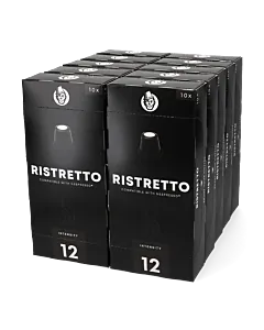 Bundle with 100 plastic capsules of Kaffekapslen Ristretto for Nespresso